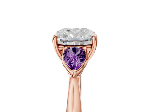Rose gold Cushion Cut Diamond Three-Stone Ring with Pear with Amethyst side stone Side Stones and Prong Setting_5