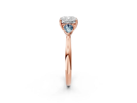 Rose gold Cushion Cut Diamond Three-Stone Ring with Pear with Aquamarine side stone Side Stones and Prong Setting_2