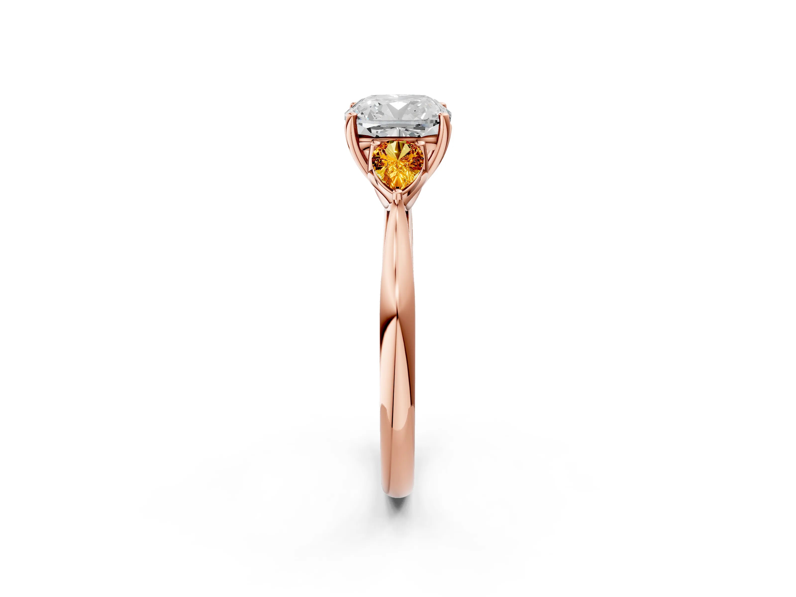 Rose gold Cushion Cut Diamond Three-Stone Ring with Pear with Citrine side stone Side Stones and Prong Setting_2
