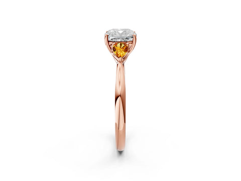 Rose gold Cushion Cut Diamond Three-Stone Ring with Pear with Citrine side stone Side Stones and Prong Setting_2