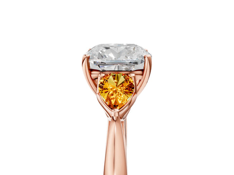 Rose gold Cushion Cut Diamond Three-Stone Ring with Pear with Citrine side stone Side Stones and Prong Setting_5