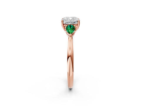 Rose gold Cushion Cut Diamond Three-Stone Ring with Pear with Emerald side stone Side Stones and Prong Setting_2