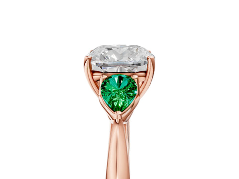 Rose gold Cushion Cut Diamond Three-Stone Ring with Pear with Emerald side stone Side Stones and Prong Setting_5