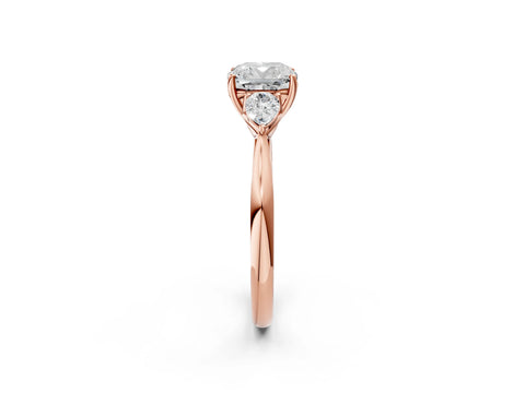 Rose gold Cushion Cut Diamond Three-Stone Ring with Pear with Moissanite side stone Side Stones and Prong Setting_2