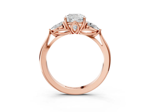 Rose gold Cushion Cut Diamond Three-Stone Ring with Pear with Moissanite side stone Side Stones and Prong Setting_3