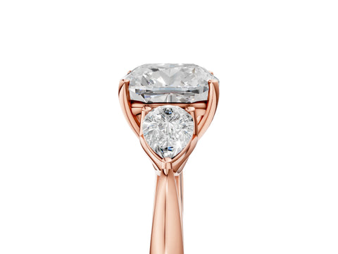 Rose gold Cushion Cut Diamond Three-Stone Ring with Pear with Moissanite side stone Side Stones and Prong Setting_5