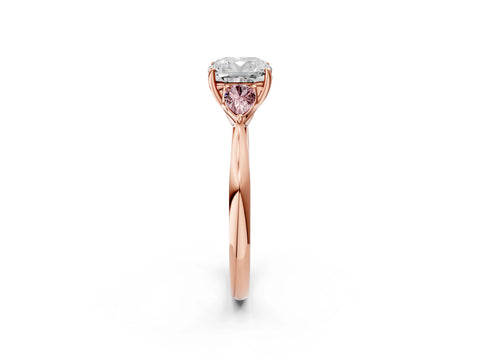 Rose gold Cushion Cut Diamond Three-Stone Ring with Pear with Morganite side stone Side Stones and Prong Setting_2