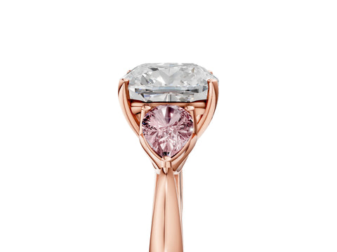 Rose gold Cushion Cut Diamond Three-Stone Ring with Pear with Morganite side stone Side Stones and Prong Setting_5