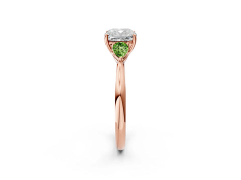 Rose gold Cushion Cut Diamond Three-Stone Ring with Pear with Peridot side stone Side Stones and Prong Setting_2