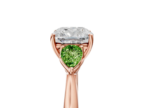 Rose gold Cushion Cut Diamond Three-Stone Ring with Pear with Peridot side stone Side Stones and Prong Setting_5