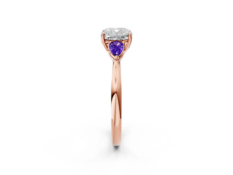 Rose gold Cushion Cut Diamond Three-Stone Ring with Pear with Tanzanite side stone Side Stones and Prong Setting_2