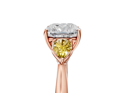 Rose gold Cushion Cut Diamond Three-Stone Ring with Pear with Yellow Sapphire side stone Side Stones and Prong Setting_5