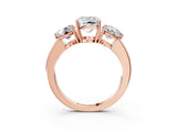 Rose gold Cushion Cut Diamond Three-Stone Ring with Prong Setting and Classic Band_106