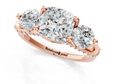 Rose gold Cushion Cut Diamond Three-Stone Ring with Prong Setting and Pavé Band_4