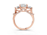 Rose gold Cushion Cut Diamond Three-Stone Ring with Prong Setting and Pavé Band_6