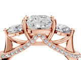 Rose gold Cushion Cut Diamond Three-Stone Ring with Prong Setting and Pavé Band_7