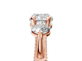 Rose gold Cushion Cut Diamond Three-Stone Ring with Prong Setting and Pavé Band_8