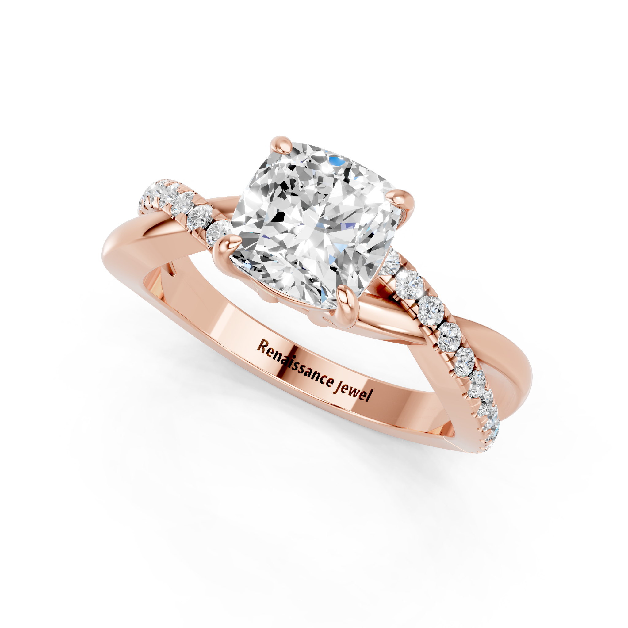 Rose gold Cushion Cut Diamond Twist Band Solitaire with Prong Setting_16