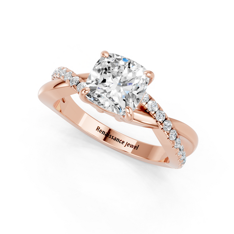 Rose gold Cushion Cut Diamond Twist Band Solitaire with Prong Setting_16