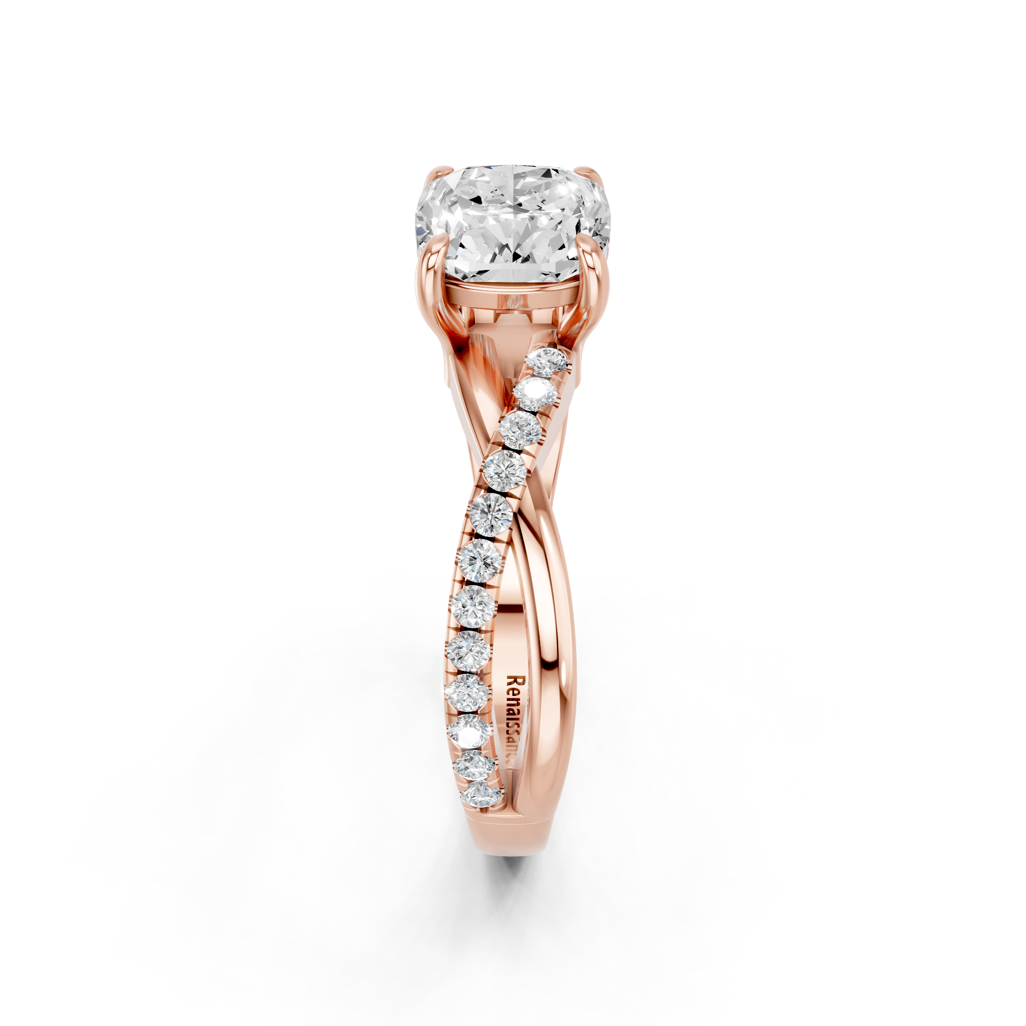 Rose gold Cushion Cut Diamond Twist Band Solitaire with Prong Setting_17