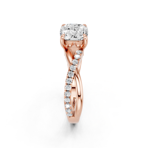Rose gold Cushion Cut Diamond Twist Band Solitaire with Prong Setting_17