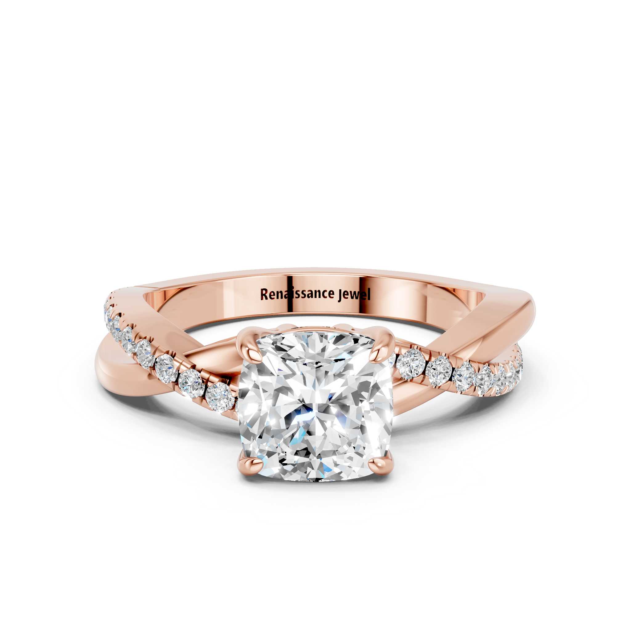 Rose gold Cushion Cut Diamond Twist Band Solitaire with Prong Setting_24