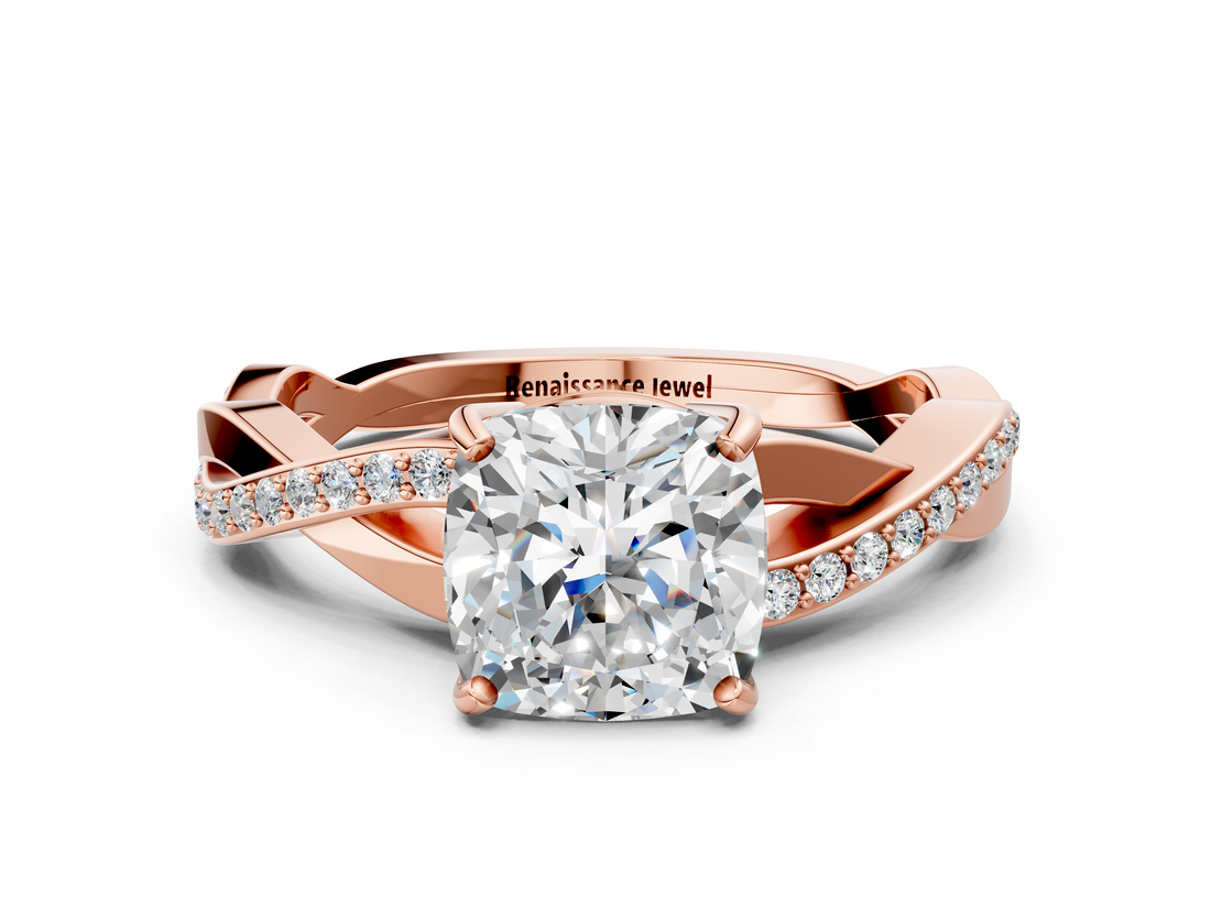 Rose gold Cushion Cut Diamond Twisted Band Engagement Ring with Prong Setting_15