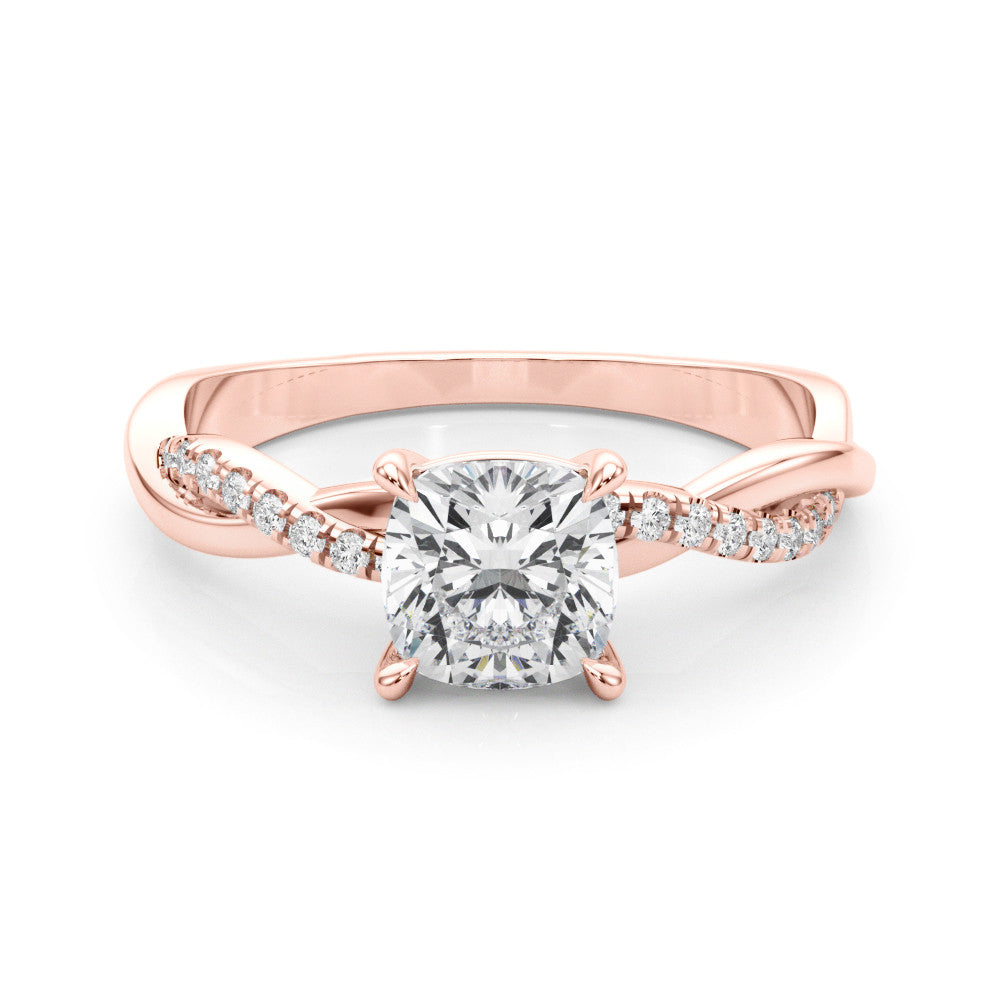 Rose gold Cushion Cut Diamond Twisted Band with Pavé Setting and Four-Prong Setting