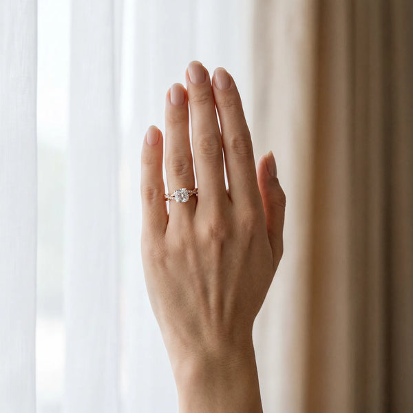 Rose gold Cushion Cut Diamond Twisted Band with Pavé Setting and Four-Prong Setting