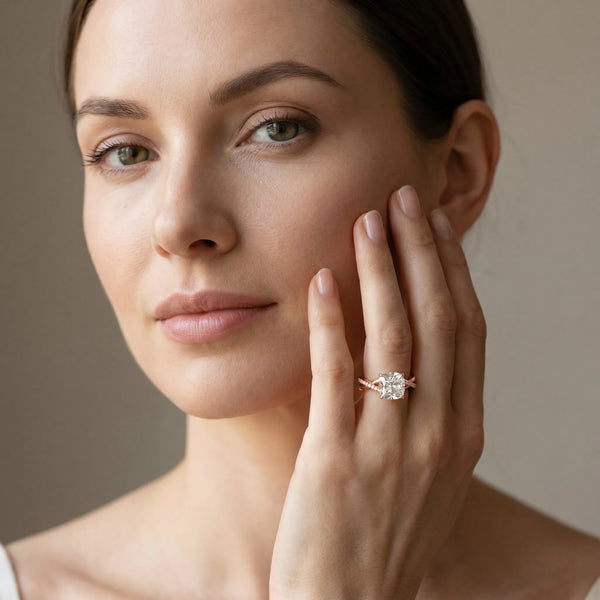 Rose gold Cushion Cut Diamond Twisted Band with Pavé Setting and Four-Prong Setting