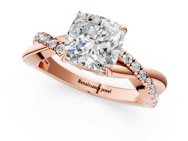 Rose gold Cushion Cut Diamond Twisted Band with Pavé Setting and Four-Prong Setting