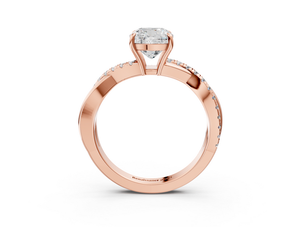 Rose gold Cushion Cut Diamond Twisted Band with Pavé Setting and Four-Prong Setting