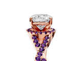 Rose gold Cushion Cut Diamond with Amethyst side stone Halo Twist Band Solitaire Prong Setting Ring_41