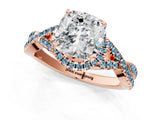 Rose gold Cushion Cut Diamond with Aquamarine side stone Halo Twist Band Solitaire Prong Setting Ring_25