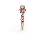 Rose gold Cushion Cut Diamond with Aquamarine side stone Halo Twist Band Solitaire Prong Setting Ring_26