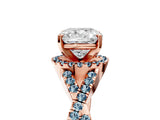 Rose gold Cushion Cut Diamond with Aquamarine side stone Halo Twist Band Solitaire Prong Setting Ring_29