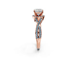 Rose gold Cushion Cut Diamond with Aquamarine side stone Halo Twist Band Solitaire Prong Setting Ring_38
