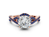 Rose gold Cushion Cut Diamond with Blue Sapphire side stone Halo Twist Band Solitaire Prong Setting Ring_36