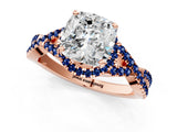 Rose gold Cushion Cut Diamond with Blue Sapphire side stone Halo Twist Band Solitaire Prong Setting Ring_37