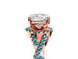 Rose gold Cushion Cut Diamond with Blue Topaz side stone Halo Twist Band Solitaire Prong Setting Ring_41