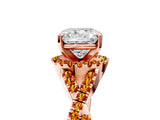 Rose gold Cushion Cut Diamond with Citrine side stone Halo Twist Band Solitaire Prong Setting Ring_17