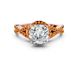 Rose gold Cushion Cut Diamond with Citrine side stone Halo Twist Band Solitaire Prong Setting Ring_24