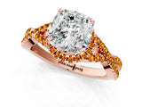 Rose gold Cushion Cut Diamond with Citrine side stone Halo Twist Band Solitaire Prong Setting Ring_25