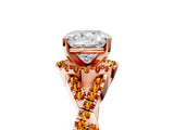 Rose gold Cushion Cut Diamond with Citrine side stone Halo Twist Band Solitaire Prong Setting Ring_29