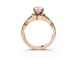Rose gold Cushion Cut Diamond with Emerald side stone Halo Twist Band Solitaire Prong Setting Ring_27