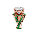 Rose gold Cushion Cut Diamond with Emerald side stone Halo Twist Band Solitaire Prong Setting Ring_29