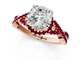 Rose gold Cushion Cut Diamond with Garnet side stone Halo Twist Band Solitaire Prong Setting Ring_13