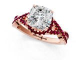 Rose gold Cushion Cut Diamond with Garnet side stone Halo Twist Band Solitaire Prong Setting Ring_37