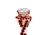 Rose gold Cushion Cut Diamond with Garnet side stone Halo Twist Band Solitaire Prong Setting Ring_41