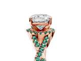 Rose gold Cushion Cut Diamond with Green Sapphire side stone Halo Twist Band Solitaire Prong Setting Ring_17